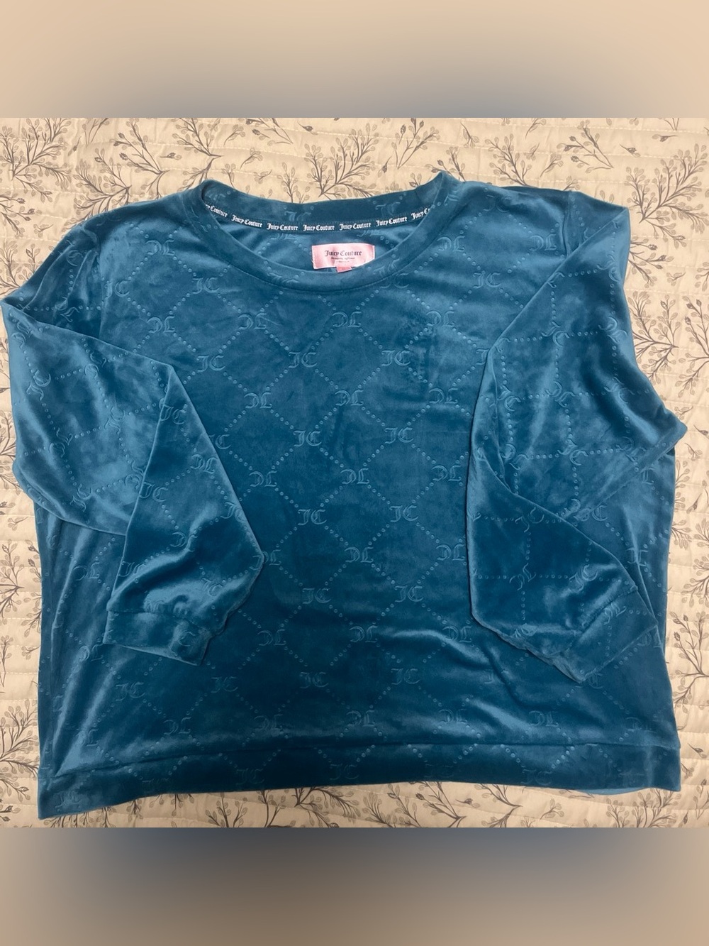 Juicy Couture Teal Quilted Velvet Logo Top